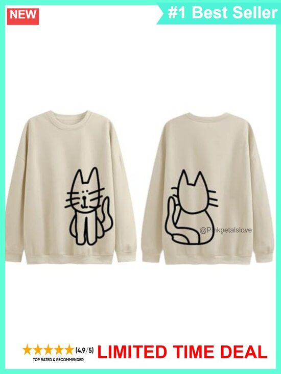 Other - Cat Graphic Sweatshirt Women Cotton Blend Long Sleeve Crewneck Pullover